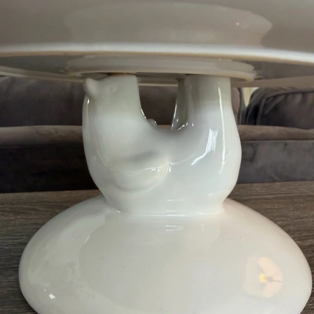 West Elm White Ceramic Polar Bear Cake Stand- NIB